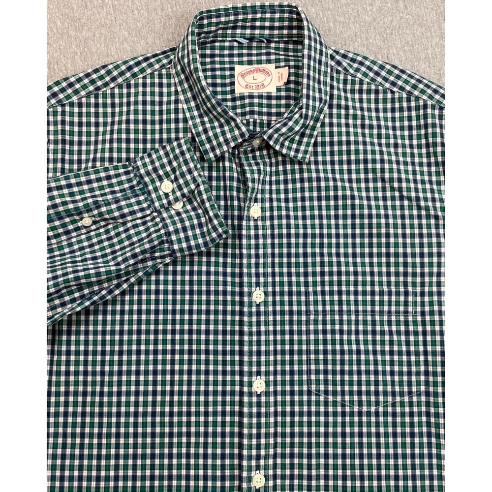 Brooks Brothers Shirt Mens Large Plaid 100% Cotton Button Up Long Sleeve